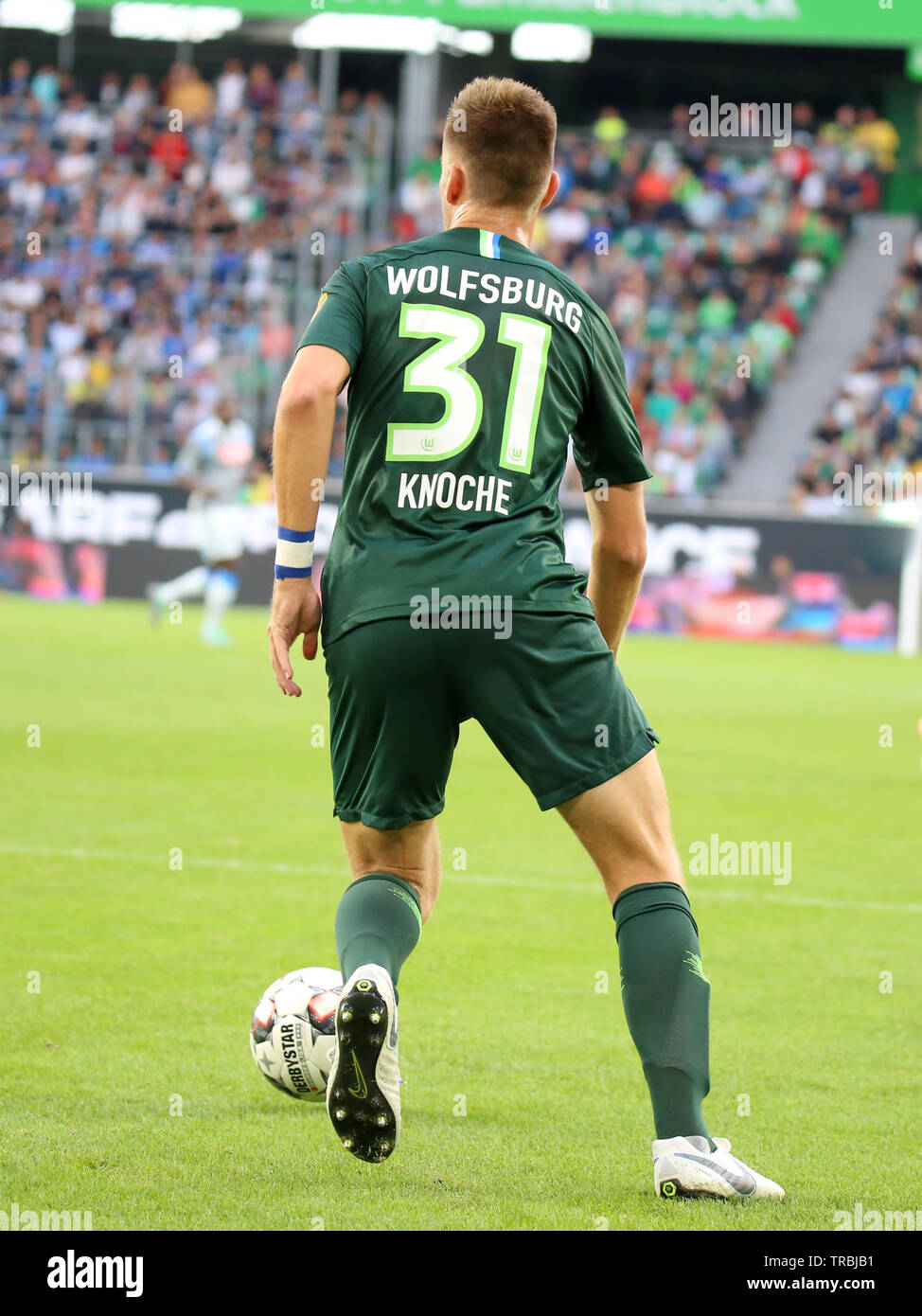 Wolfsburg, Germania, 11 agosto 2018: giocatore di football Robin Knoche in azione durante una partita con il numero 31 Vfl Wolfsburg shirt su 2018 - 2019 stagione. Foto Stock