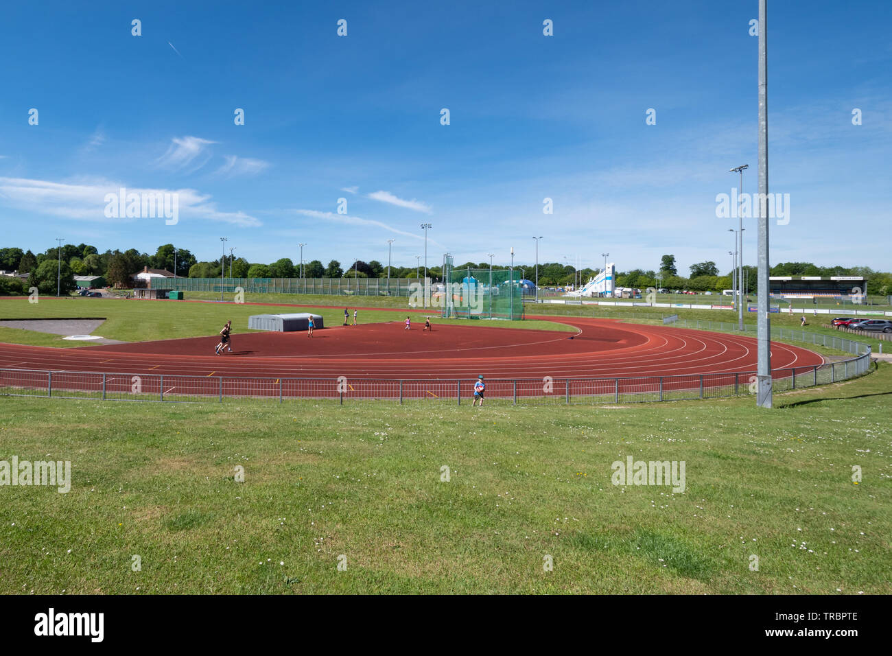 Pista di atletica a giù Grange complesso sportivo a Basingstoke, Hampshire, Regno Unito Foto Stock