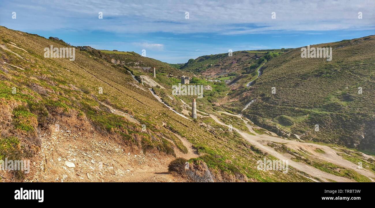 Miniera di stagno rimane vicino a St Agnes testa in Cornwall, Regno Unito. Questa è situato lungo il sud ovest Coastpath e di un punto di interesse dell'area. Foto Stock