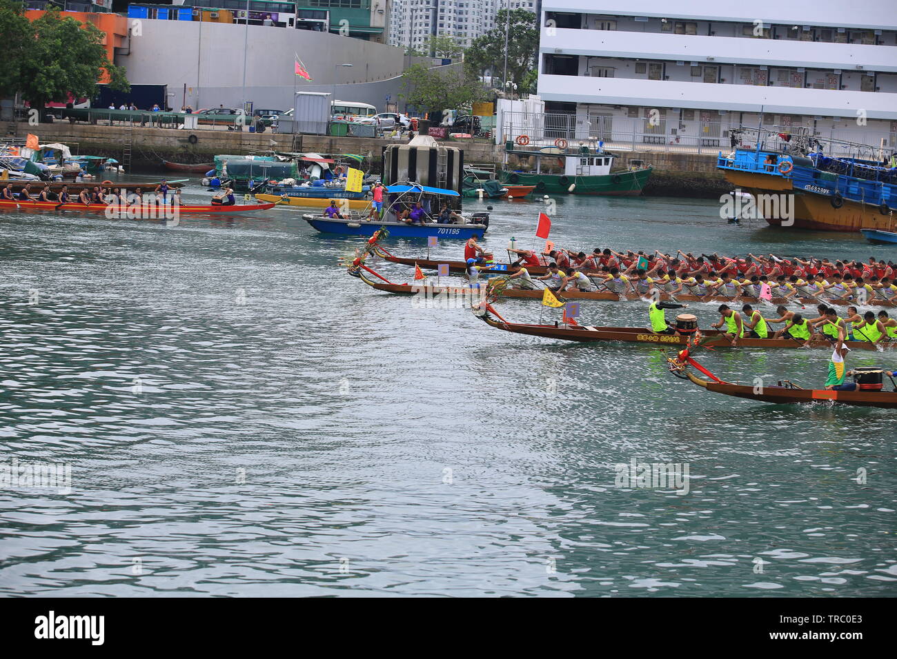 Dragon Boat racing in Chai Wan Foto Stock