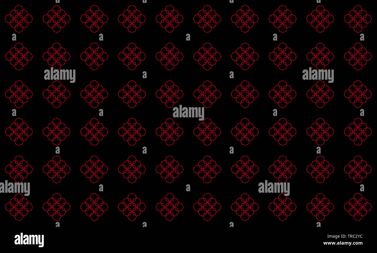 Abstract pattern geometrico con rosso scuro lineare ottagonale e forme a due dimensioni su sfondo nero Foto Stock