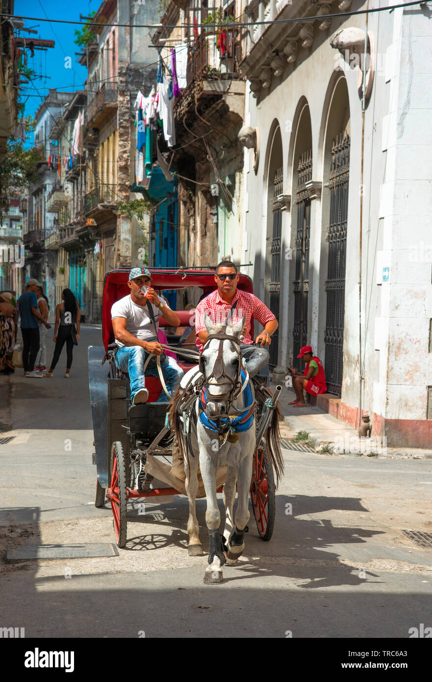 Strade affollate di l'Avana Vecchia (Havana Vieja), Cuba, Caraibi Foto Stock