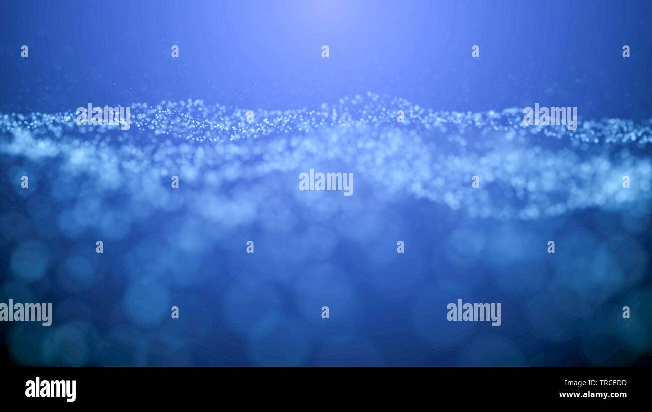 Blu onda particella bokeh di fondo e texture, illustrazione selettiva di particelle di onda di messa a fuoco Foto Stock