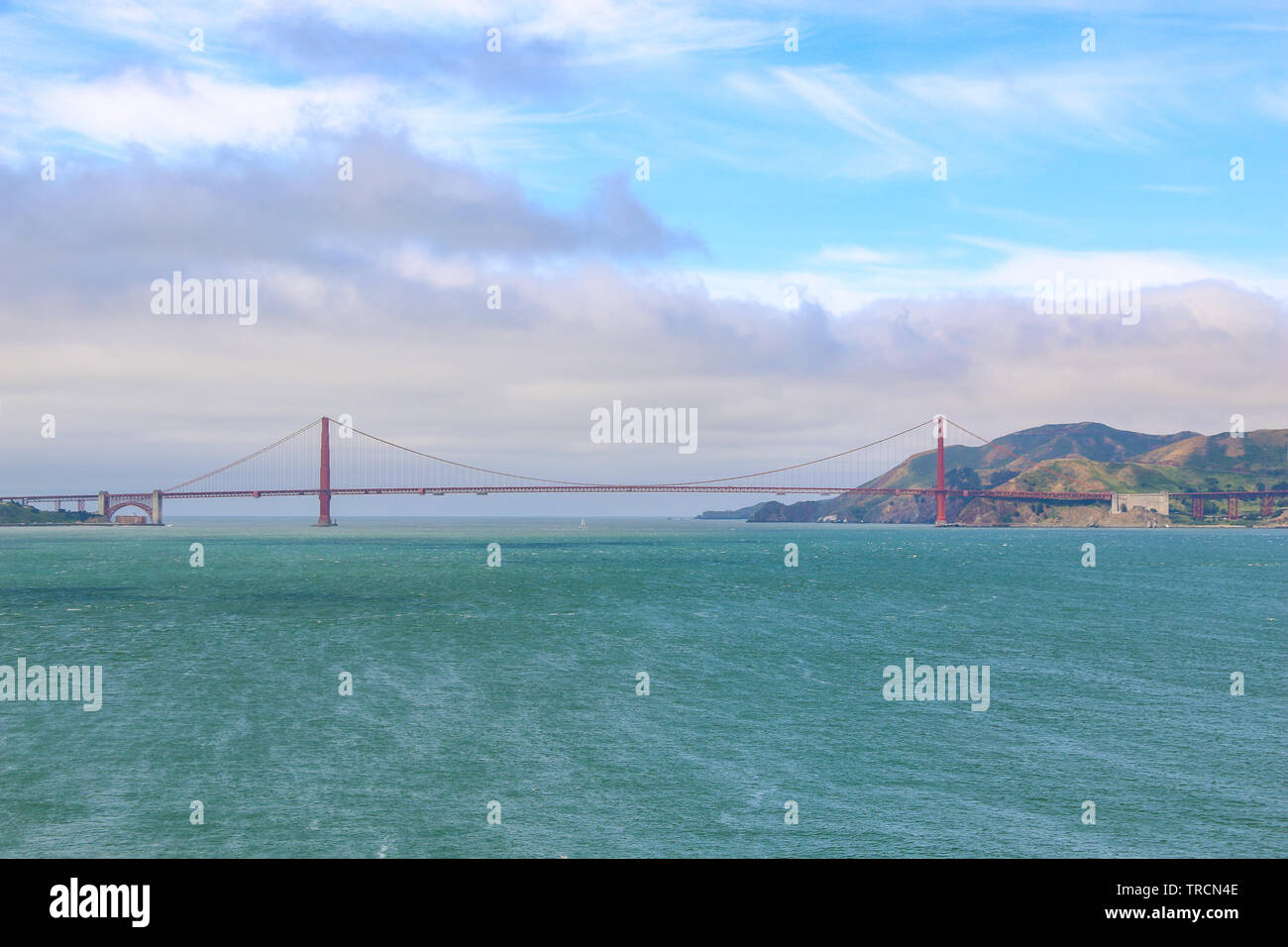 Golden Gate Bridge da Alcatraz, San Francisco, California Foto Stock