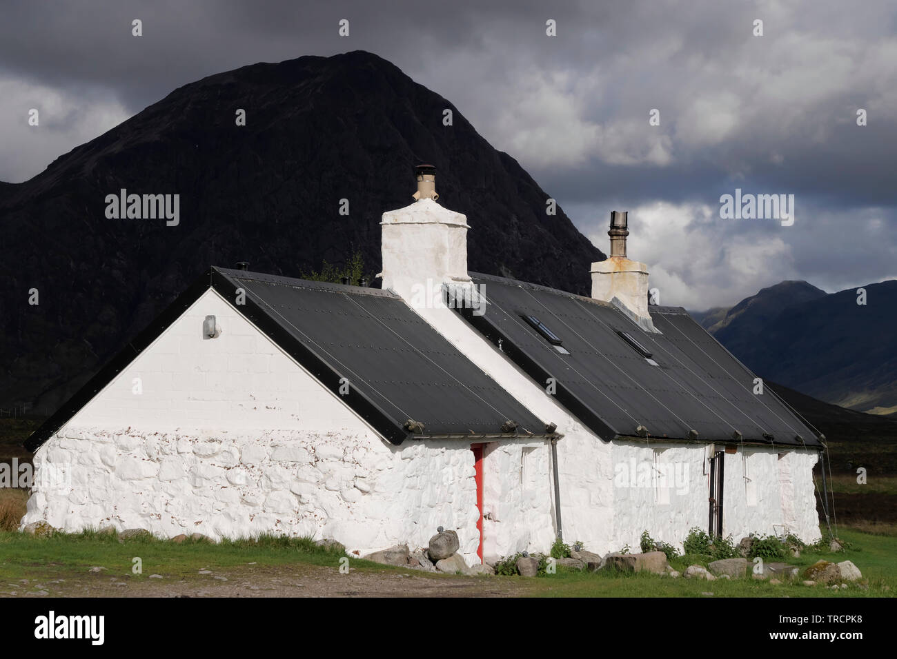 Close up di Black Rock Cottage Glen Coe Highlands della Scozia Foto Stock