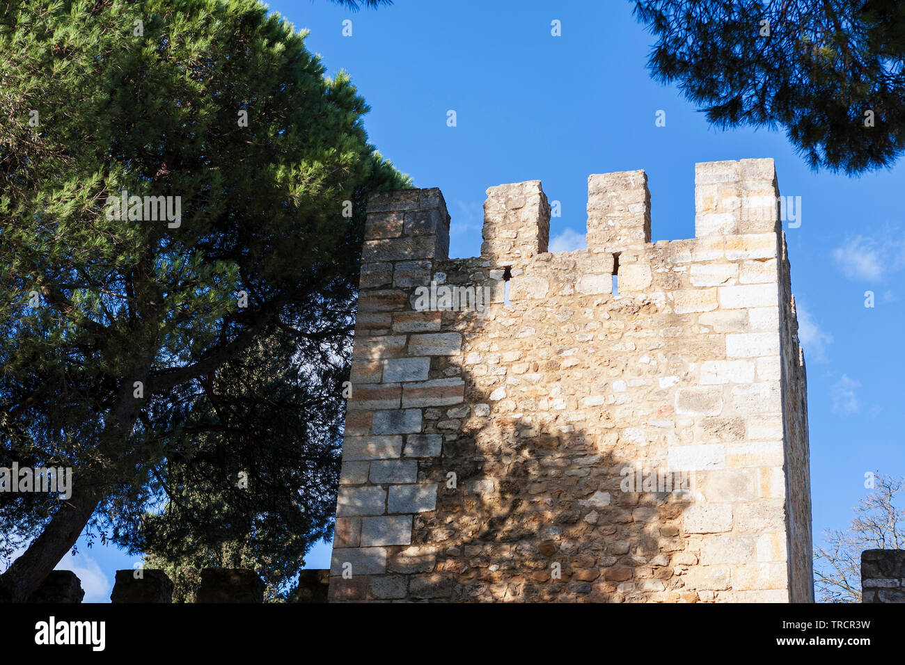 Parte dei baluardi difensivi, Castelo de São Jorge, Lisbona, Portogallo Foto Stock