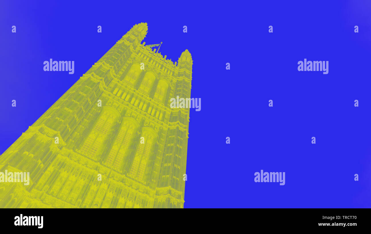Case del Parlamento - Torre di Victoria in blu e giallo Foto Stock