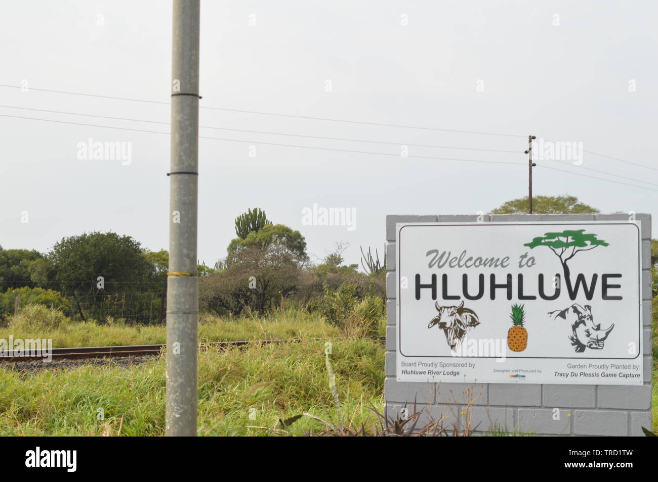 Hluhluwe segno bordo in Zululand vicino alla baia di Sodwana potete Foto Stock
