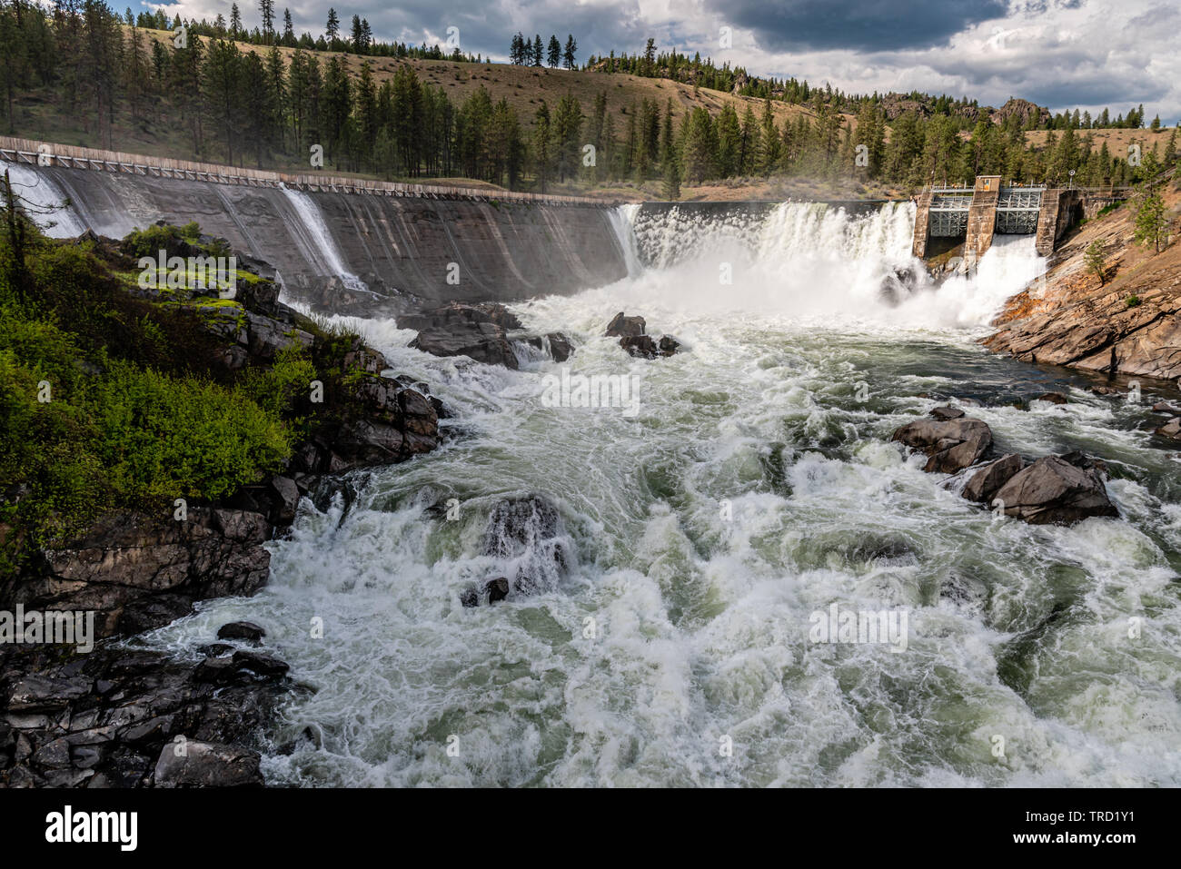 Little Falls Dam sul Fiume Spokane Foto Stock
