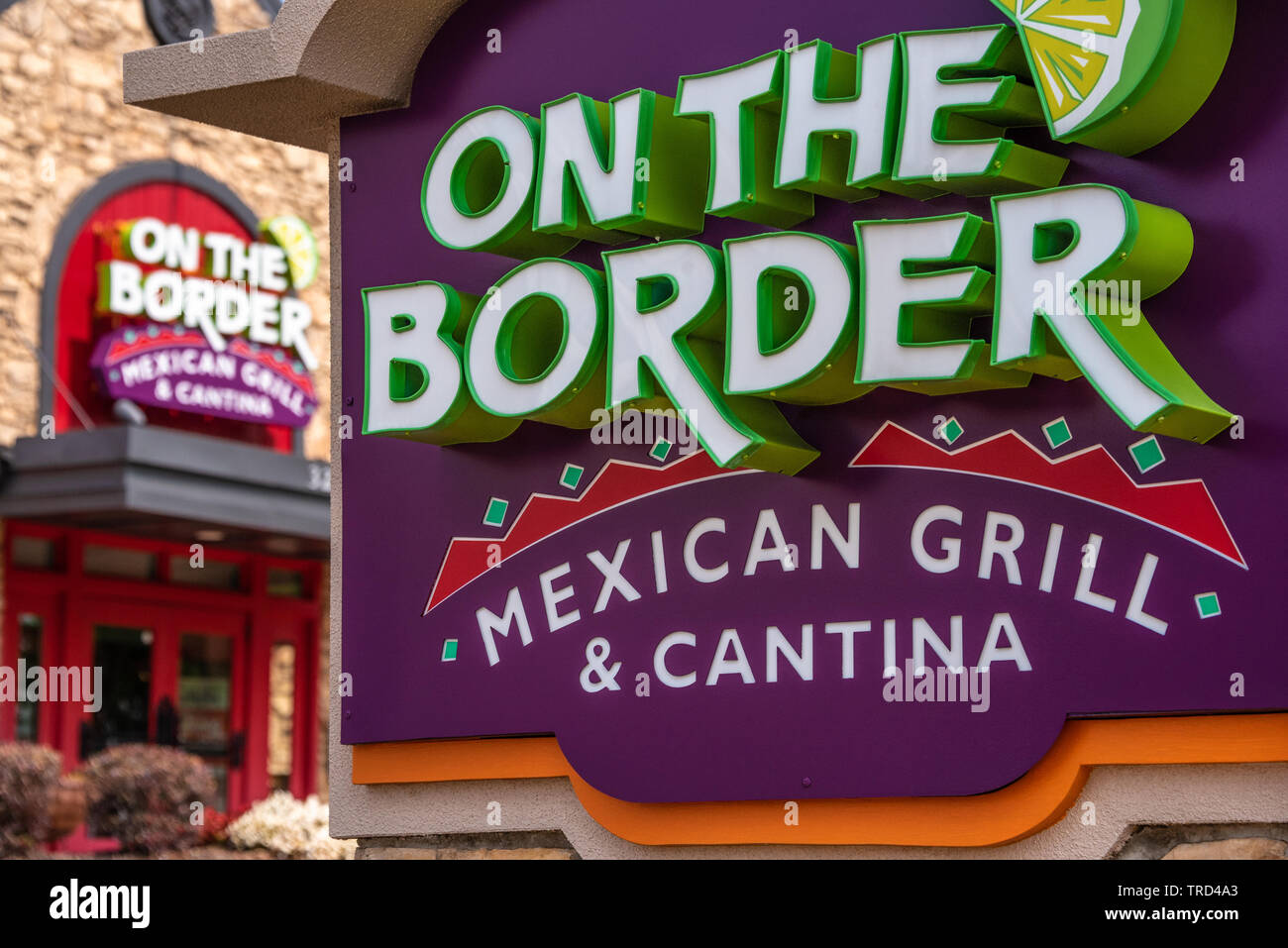 Sul confine Mexican Grill & Cantina ristorante di Buford, Georgia vicino ad Atlanta. (USA) Foto Stock