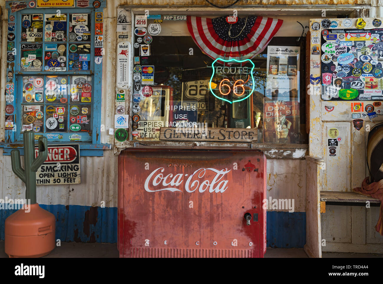 VINTAGE COCA COOLER, ROUTE 66 Foto Stock