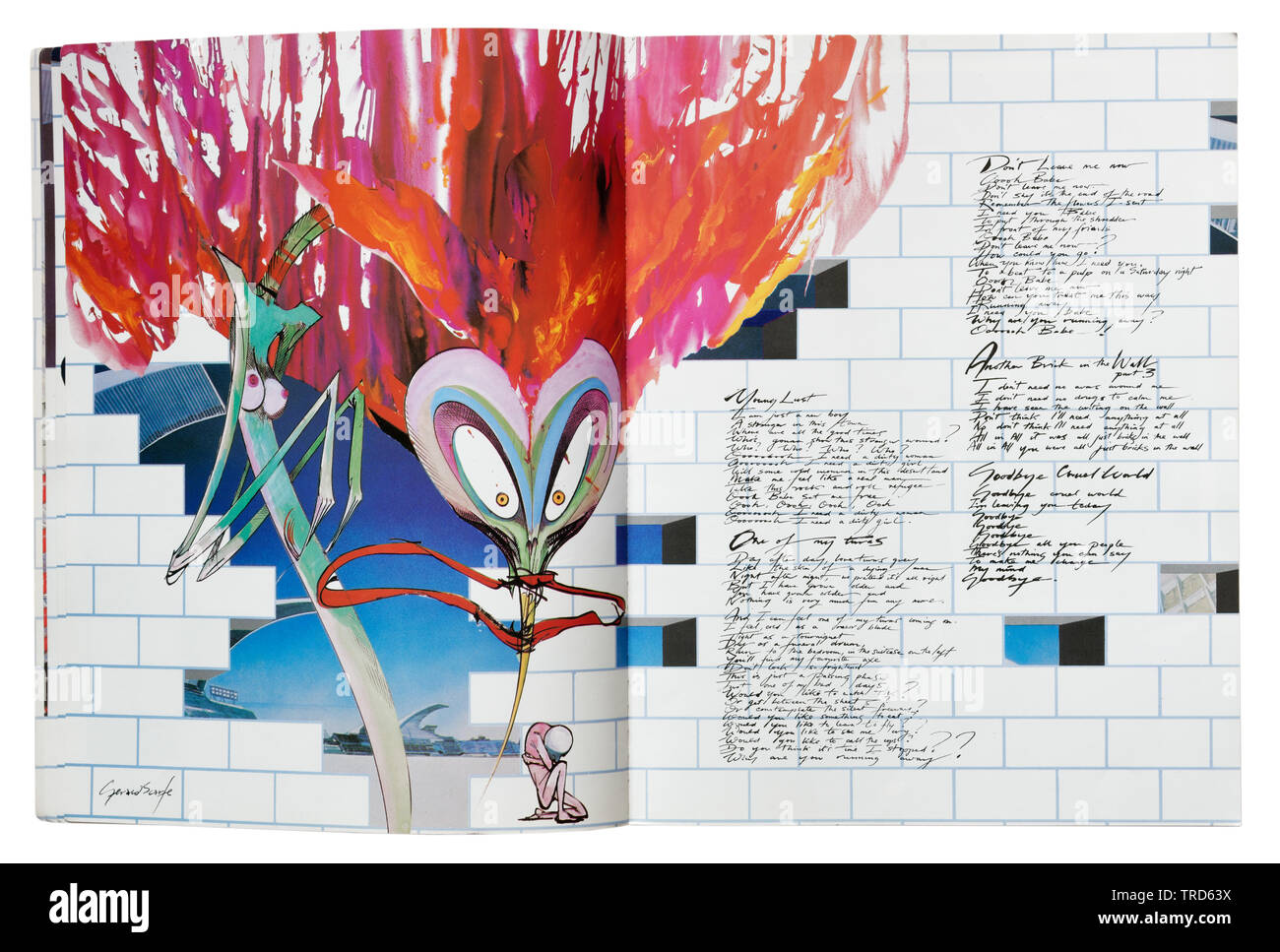 Le illustrazioni dal film di Gerald Scarfe e parole di una canzone di Pink Floyd la parete guitar tablature prenota Foto Stock