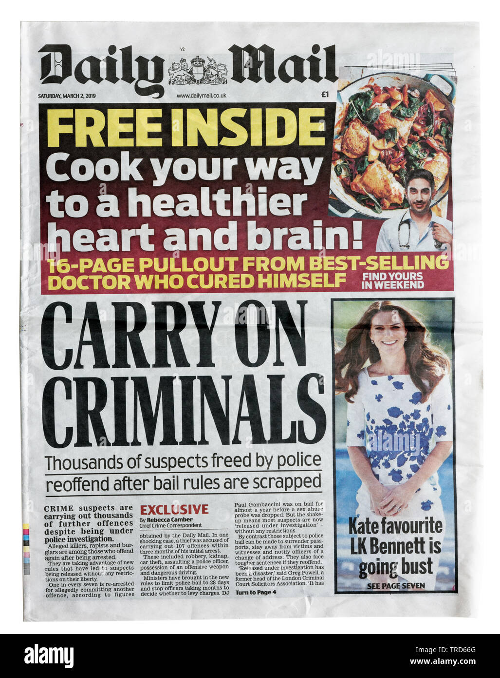 Pagina anteriore del Daily Mail con il titolo portano sui criminali Foto Stock