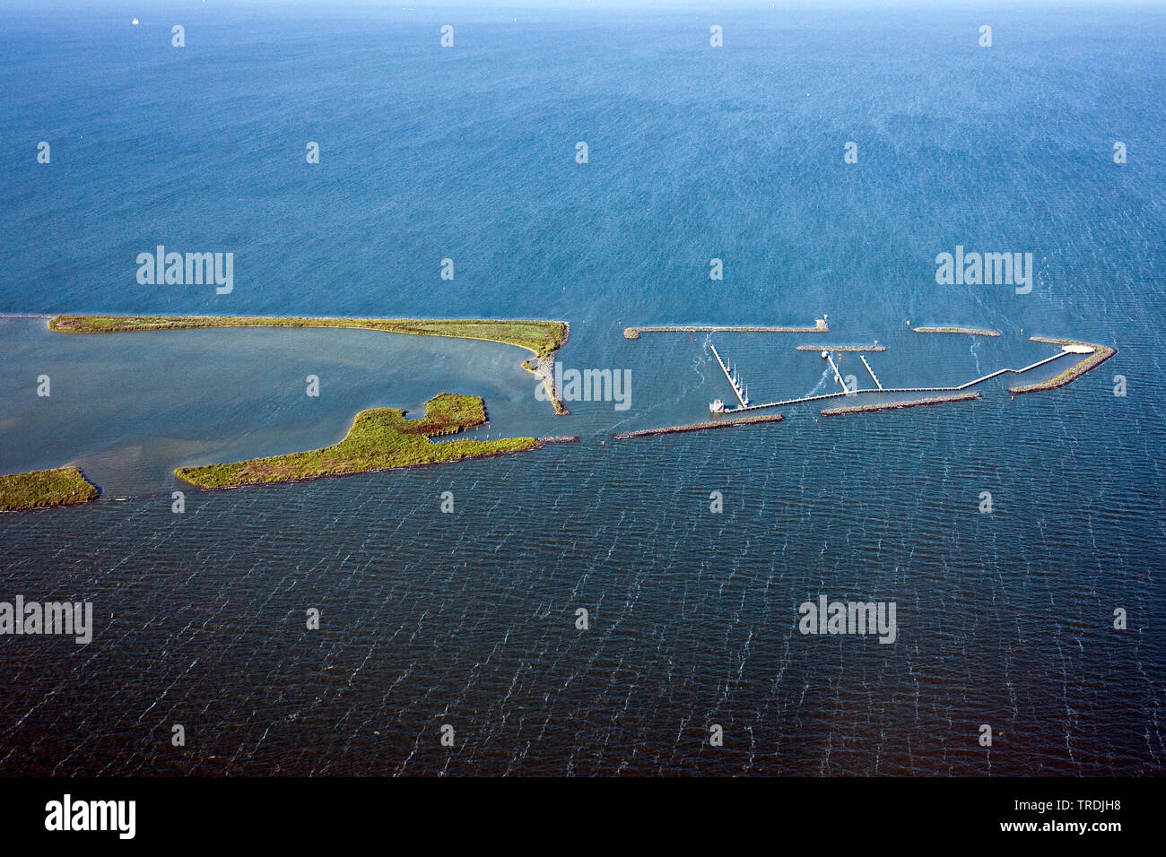 Uccello artificiale isola De Kreupel in Ijsselmeer, foto aerea, Paesi Bassi Paesi Bassi del Nord, De Kreupel Foto Stock