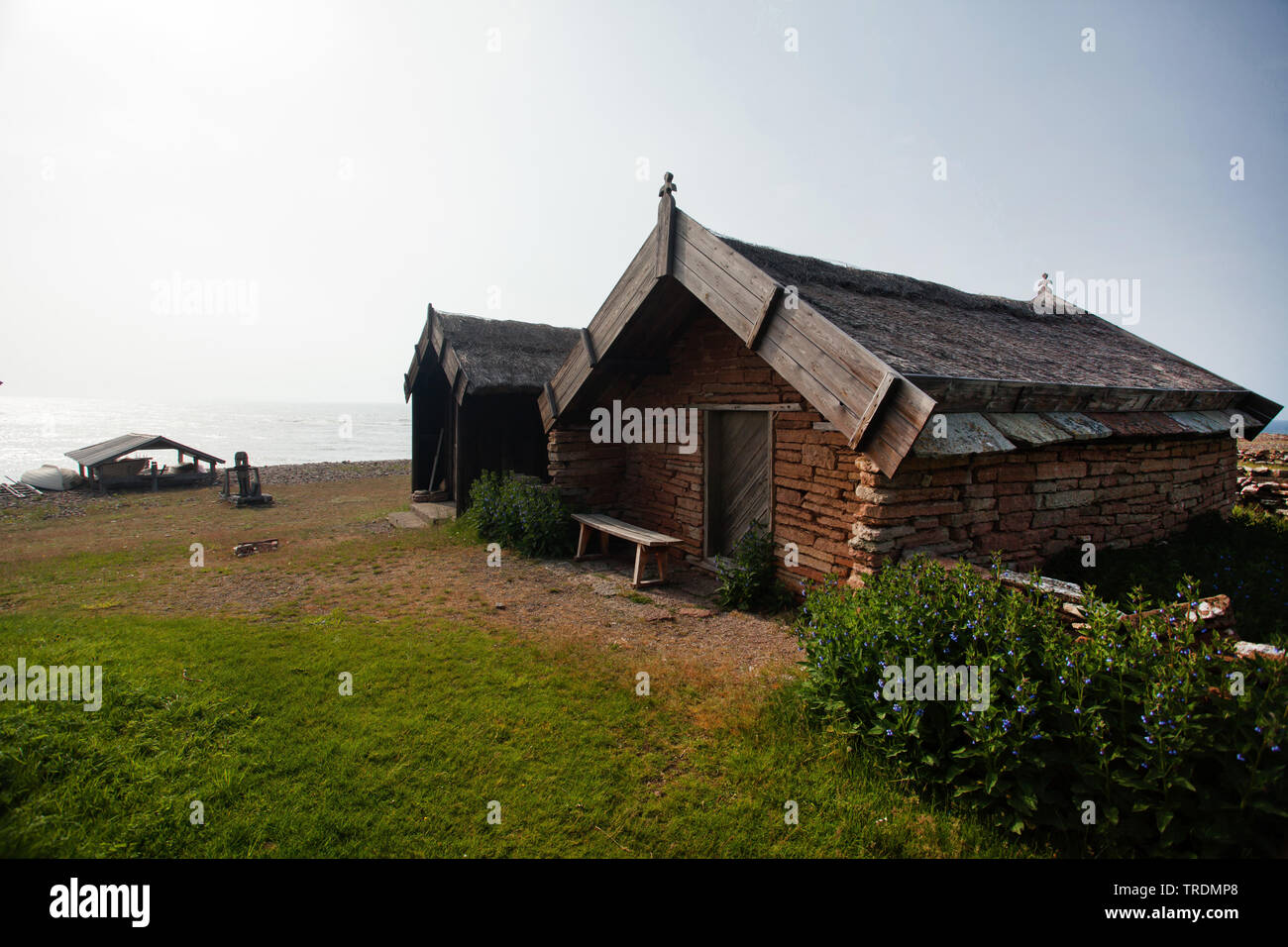 Edifici restaurati di uno storico villaggio di pescatori , Svezia, Oeland Foto Stock