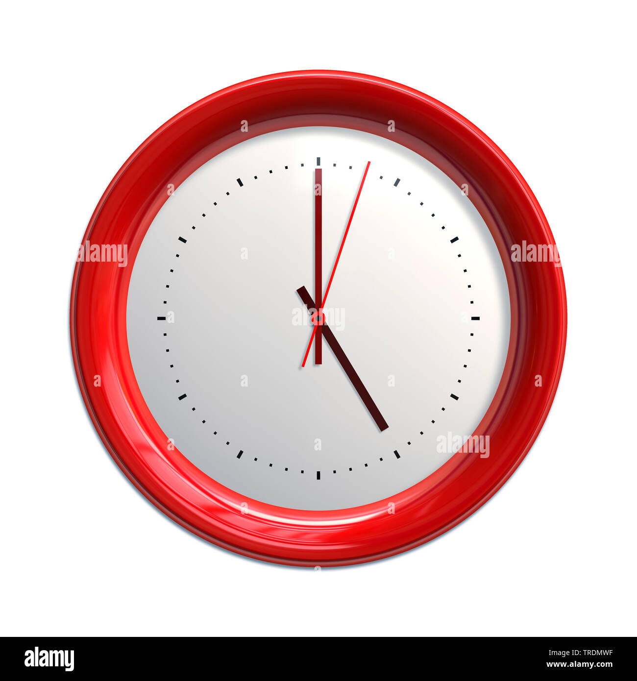 Orologio con bordo rosso che la visualizzazione di 5 pm, ora di chiusura Foto Stock