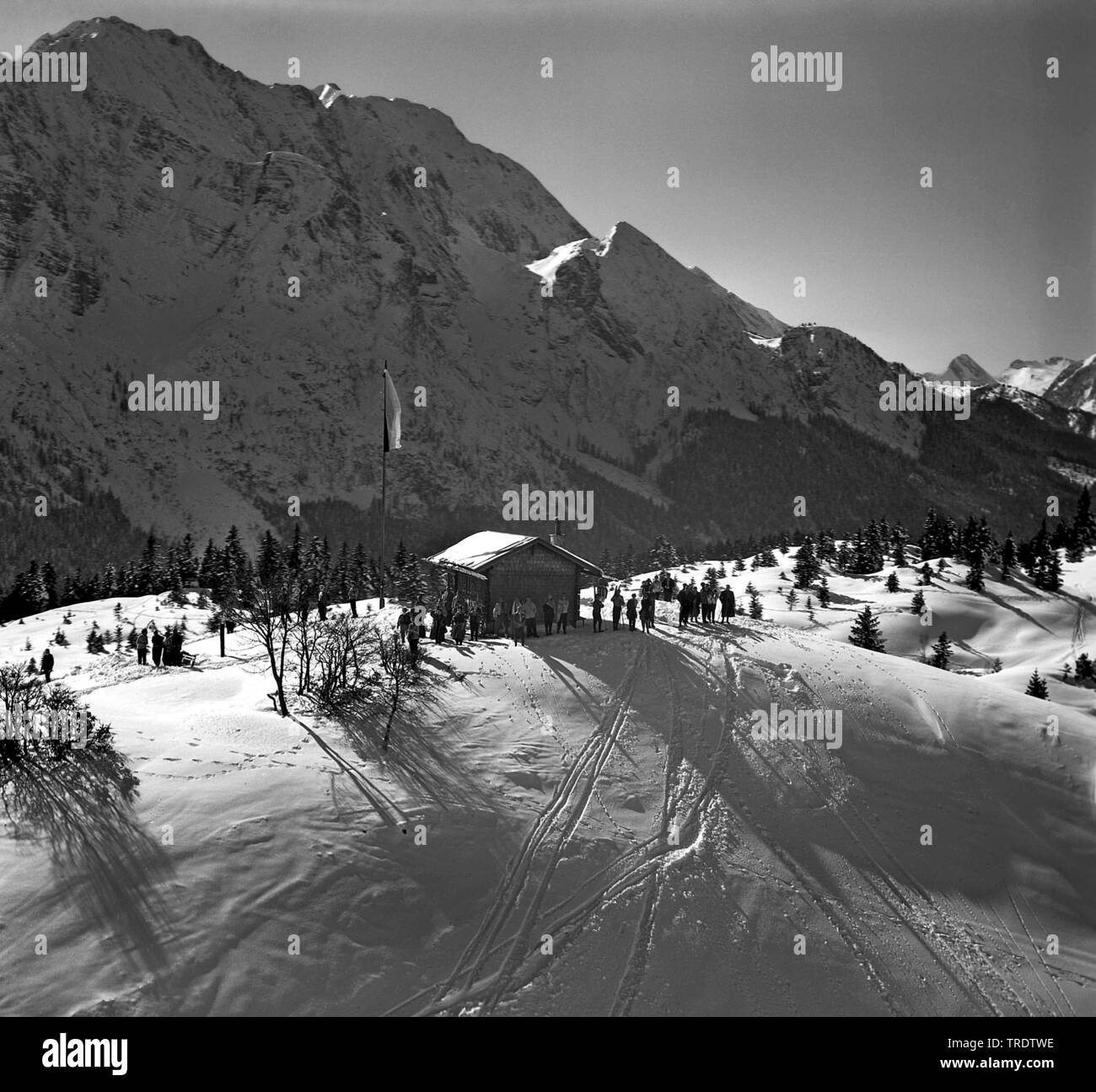 Montagna Hoher Kranzberg, la catena montuosa del Wetterstein, foto aerea, adottate tra il 1958 e il 1963, in Germania, in Baviera Foto Stock