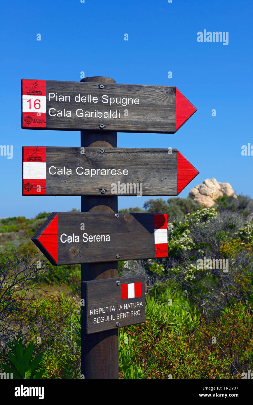 Trek informazioni all'Arcipelago di La Maddalena, Italia, Sardegna, Olbia Foto Stock
