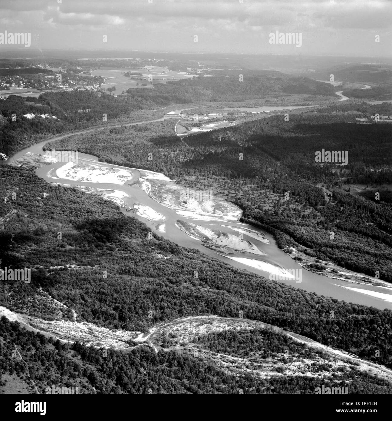 Bedris sul fiume Isar, storico foto aerea, 01.09.1971, in Germania, in Baviera Foto Stock