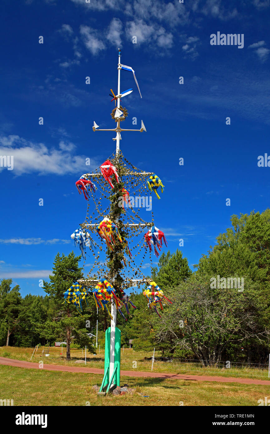 Midsummer log, Finlandia, Aland, Lemland Foto Stock