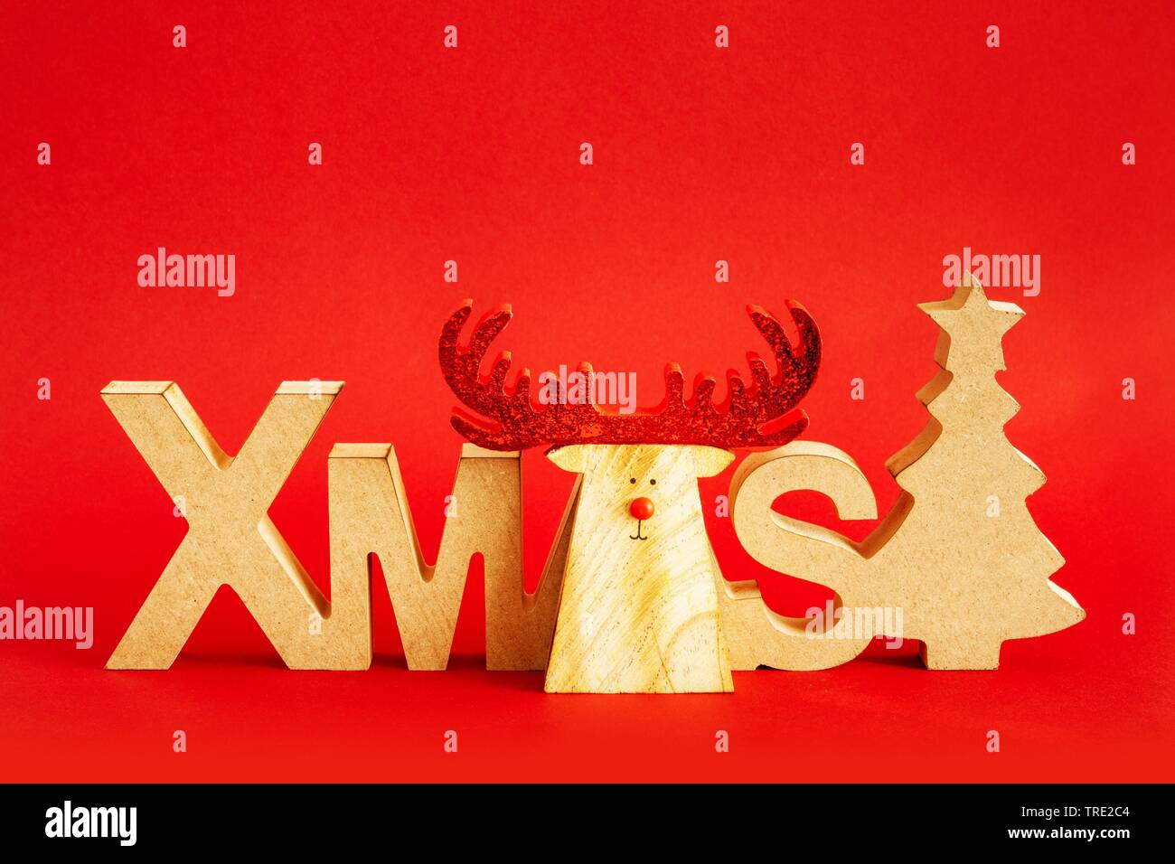Decorazione di Natale con le renne e la parola Xmas Foto Stock