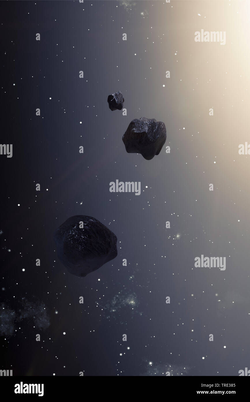 Asteroidi nello spazio profondo, alla computer grafica Foto Stock