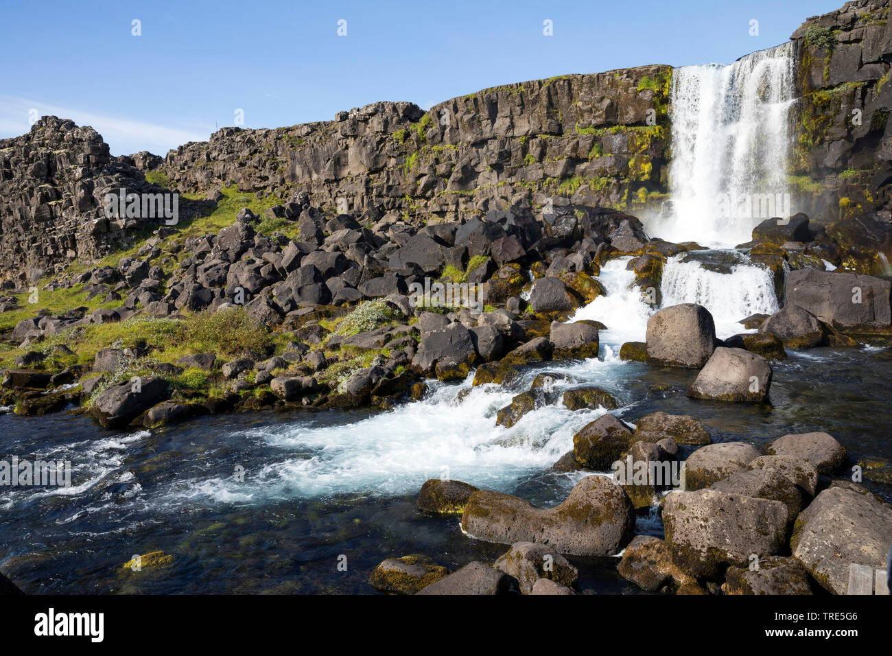 Oexararfoss cascata in Thingvellir-Nationalpark, Islanda, Islanda, Thingvellir National Park Foto Stock