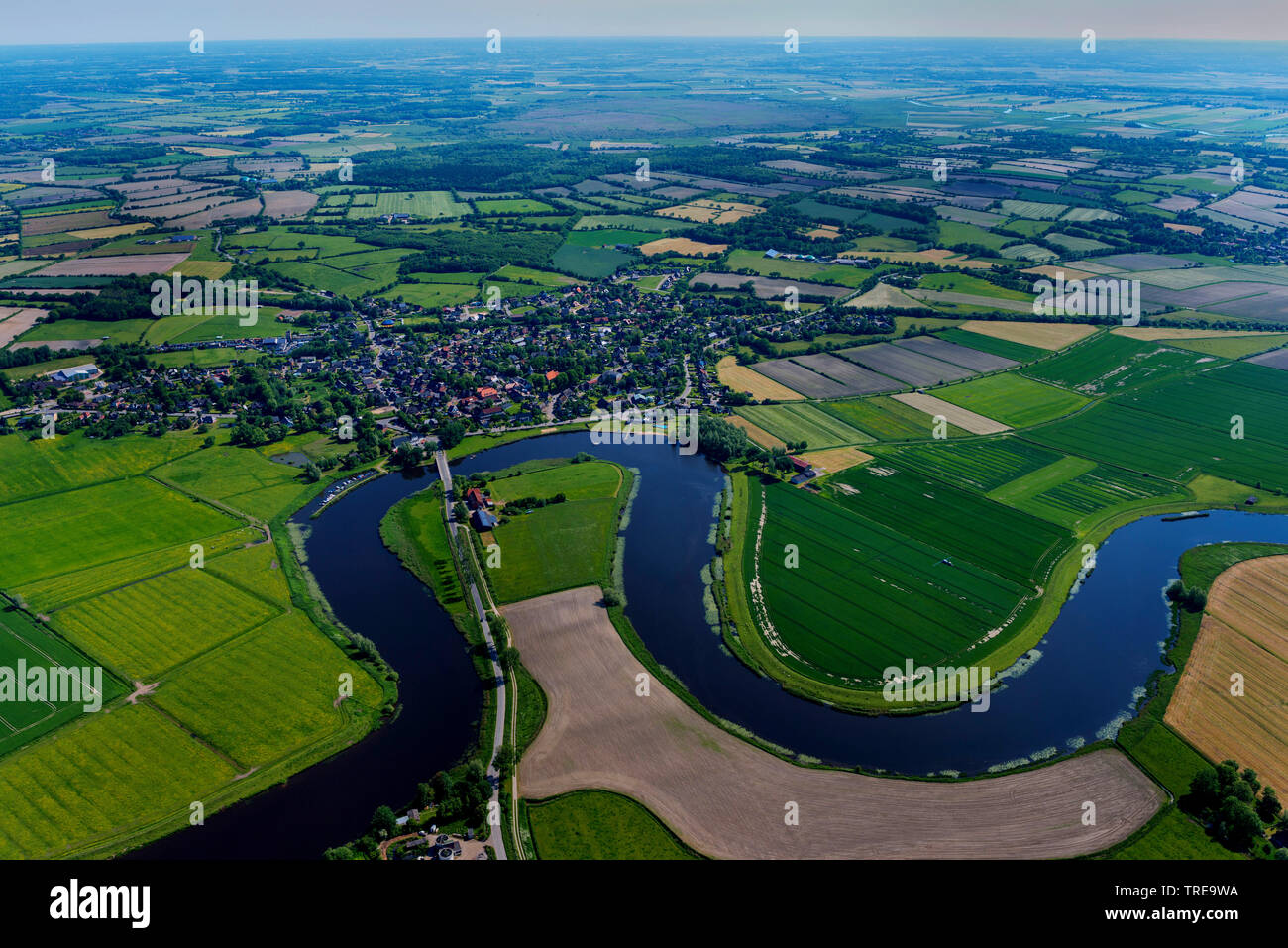 Schwabstedt an der Treene, vista aerea, Germania, Schleswig-Holstein, Frisia settentrionale Foto Stock