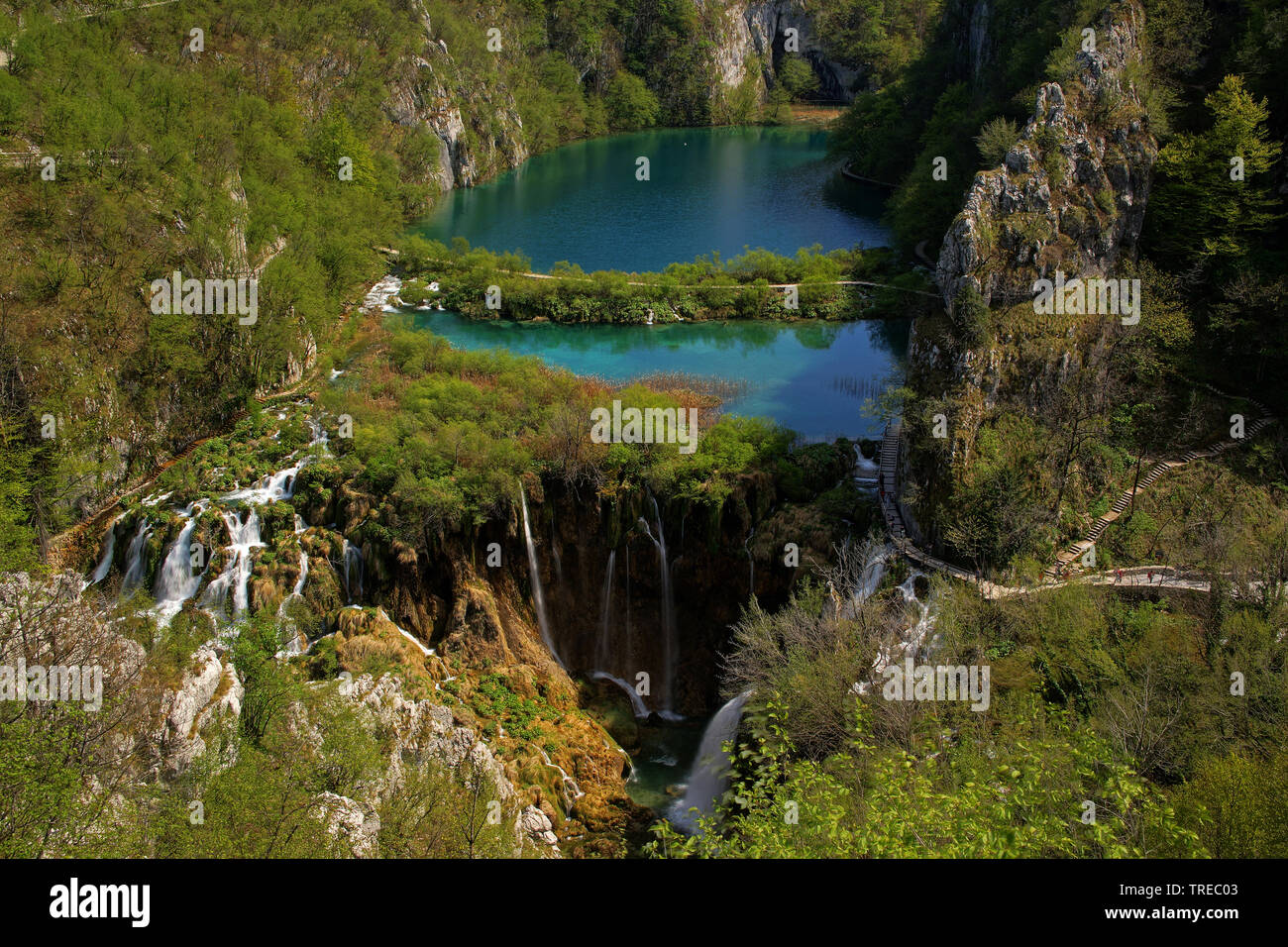 Cascate del Parco Nazionale dei Laghi di Plitvice, Croazia, il Parco Nazionale dei Laghi di Plitvice Foto Stock