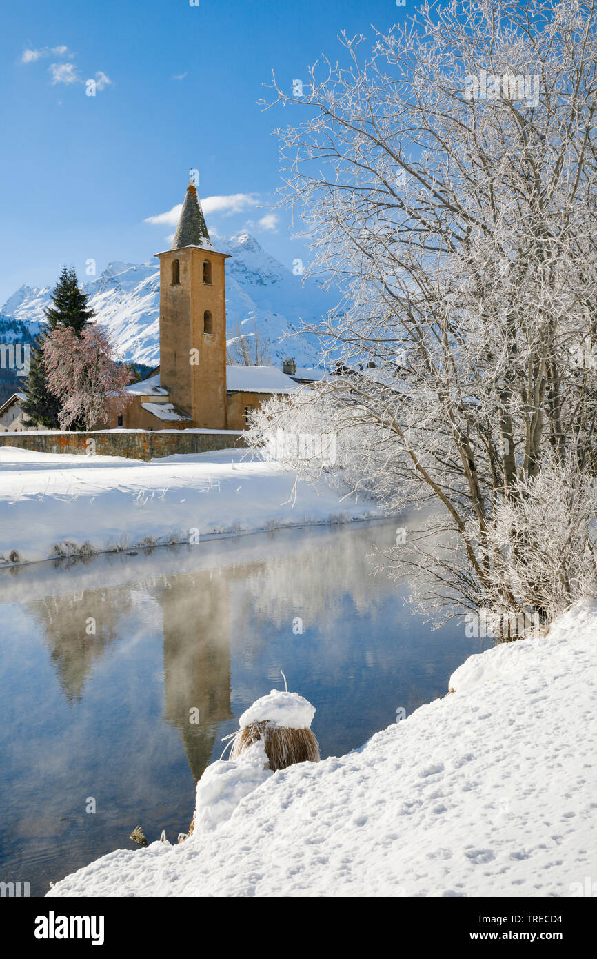 St. Lorenz Chiesa di Sils, Svizzera, Grigioni, Oberengadin Foto Stock