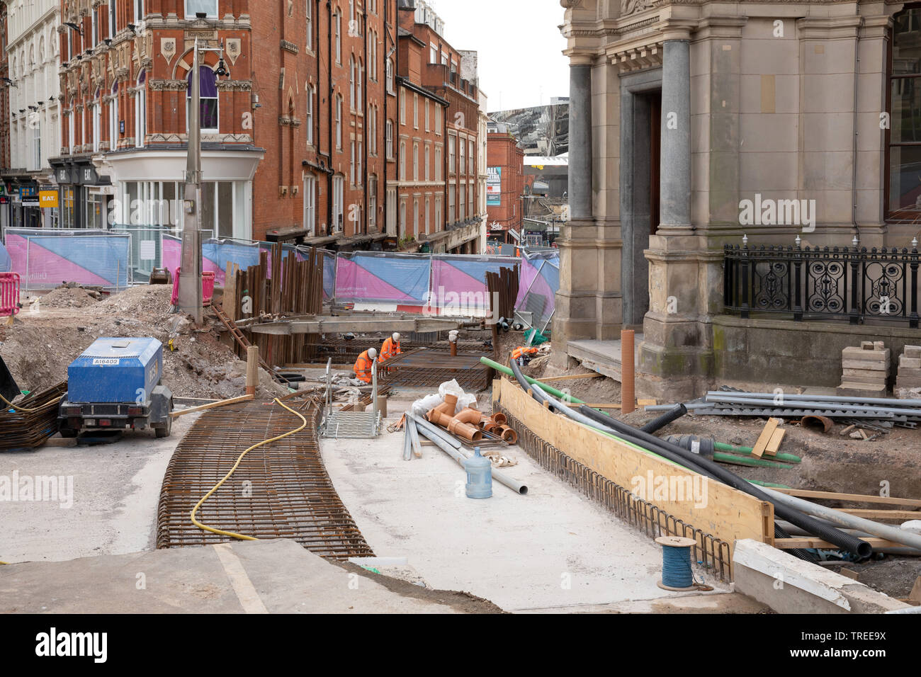 La costruzione della metropolitana di Birmingham estensione in Victoria Square Foto Stock