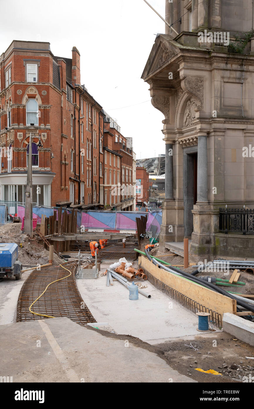 La costruzione della metropolitana di Birmingham estensione in Victoria Square Foto Stock