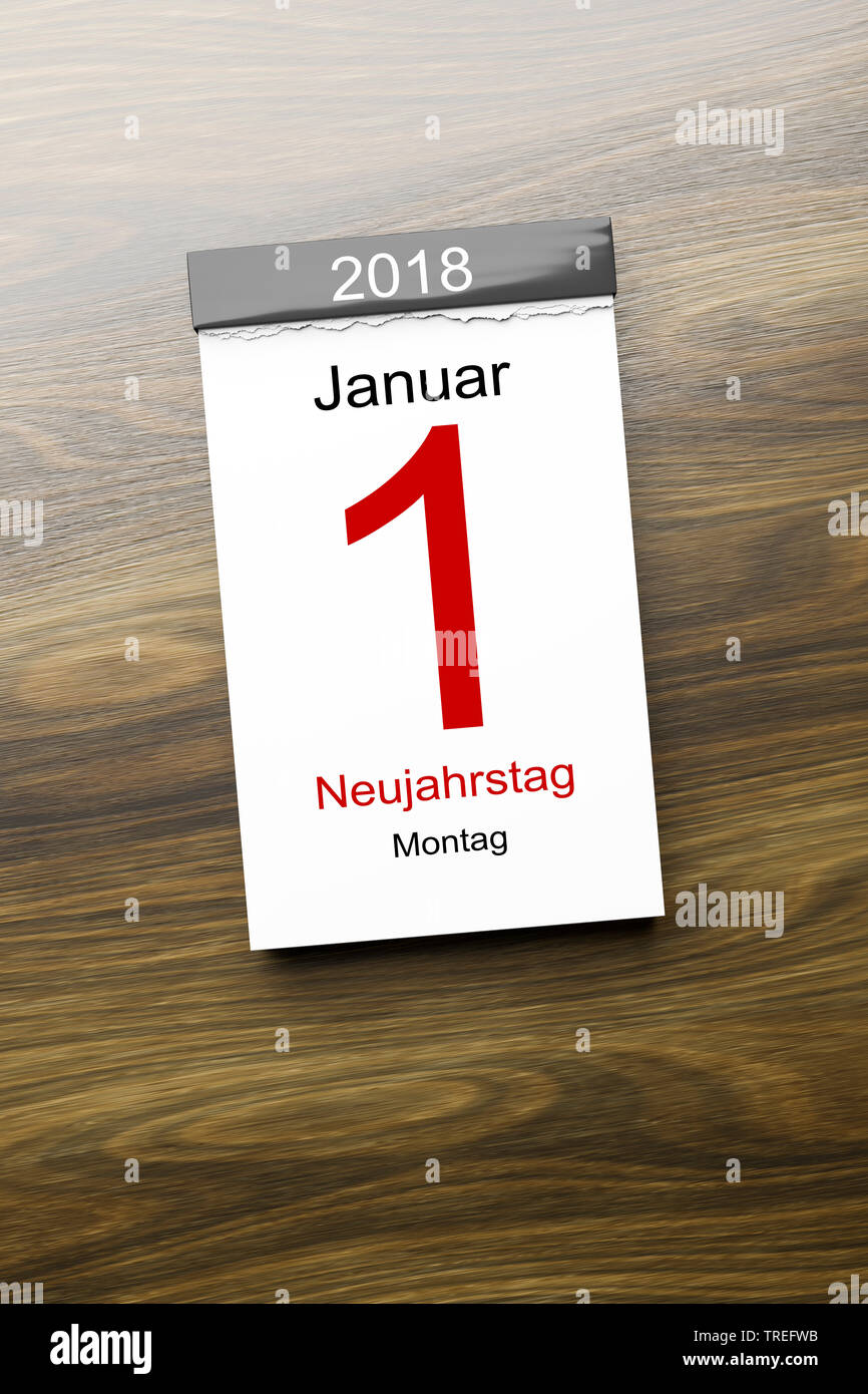 A strappo lettering calendario 1 Januar 2018 NEUJAHRSTAG (1 gennaio 2018 - il giorno di Capodanno) Foto Stock