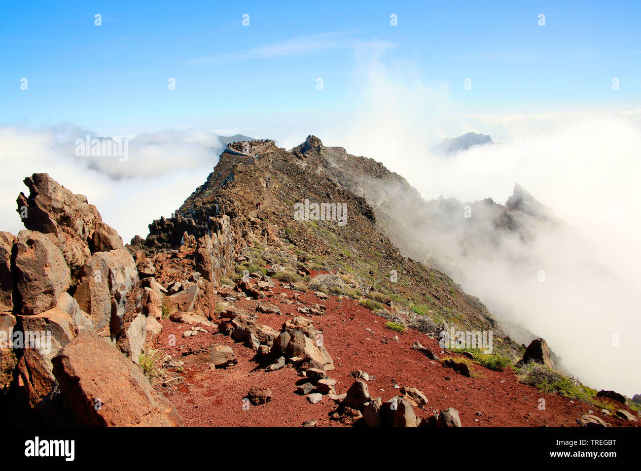 Punto di vista in occasione del vertice di Roque de los Muchachos, Isole Canarie La Palma, El Paso Foto Stock