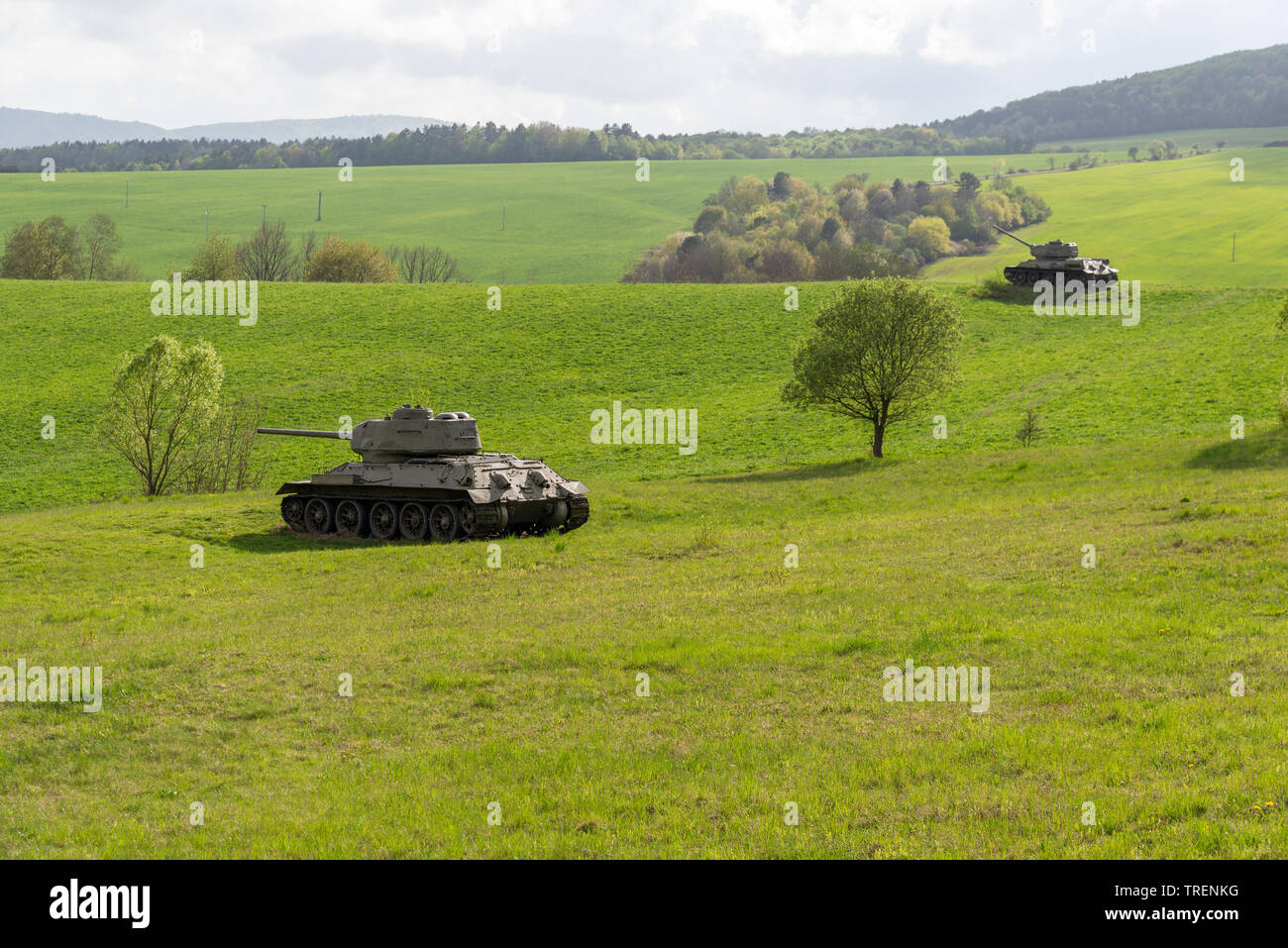 Il russo famoso serbatoio t-34 nella Valle della Morte in Slovacchia vicino Kapisova o Svidnik. Foto Stock
