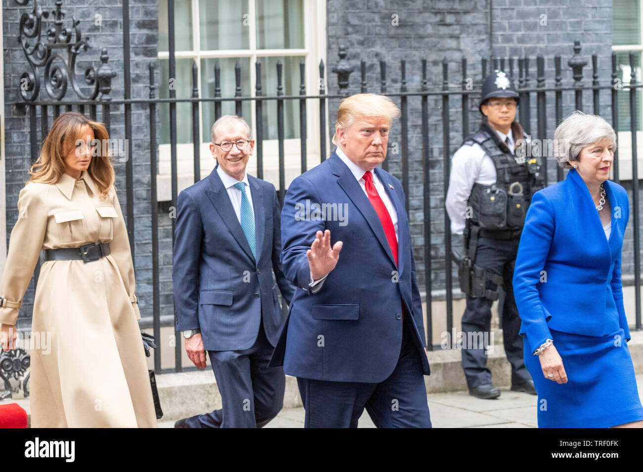 Londra 4 Giugno 2019 Presidente Trump visite Theresa Maggio MP PC, Primo Ministro in Dowing Street Donald Trump e Theresa può lasciare 10 di Downing Street per una pressa di credito conferencce Ian Davidson Alamy Live News Foto Stock
