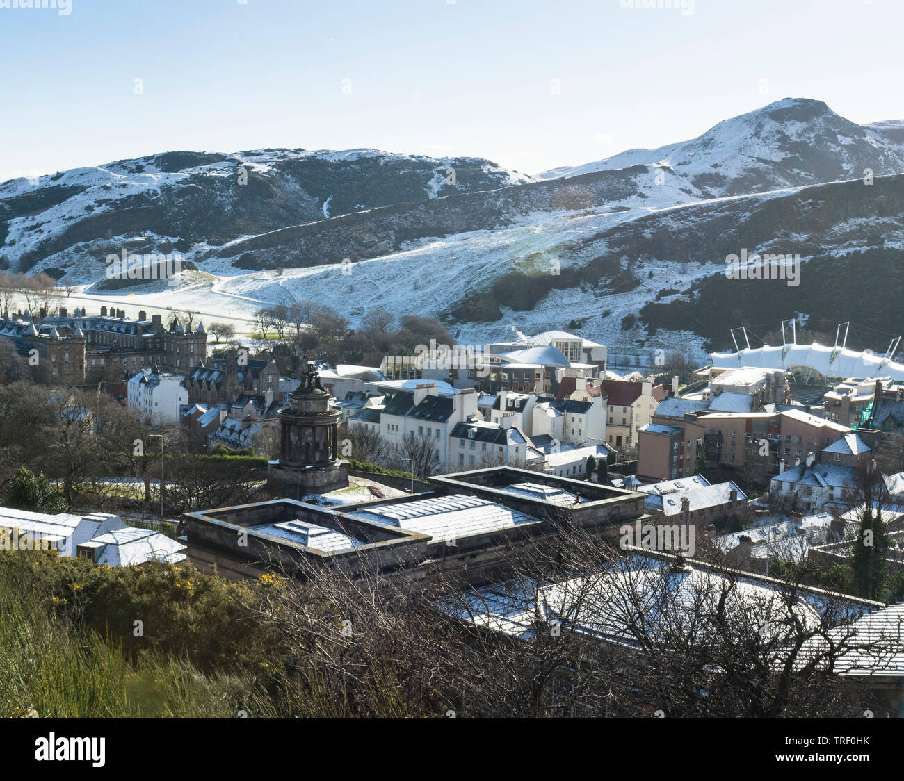 Arthurs Seat e da Holyrood Calton Hill in inverno Foto Stock