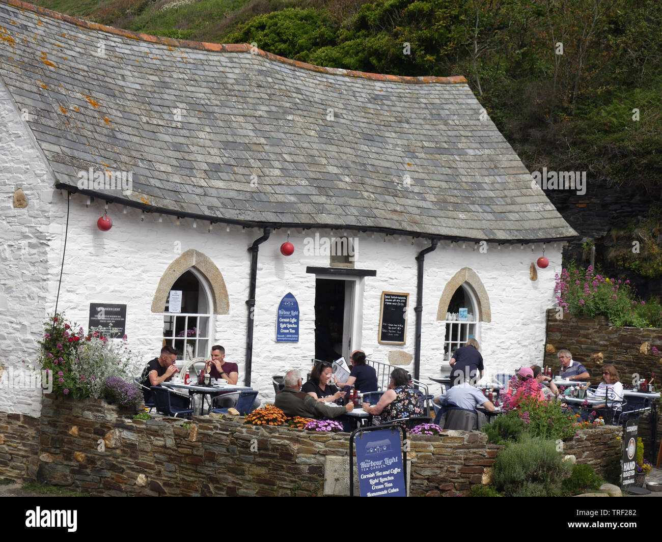 Delle luci del porto sala da tè, Boscastle, Cornwall, Regno Unito Foto Stock