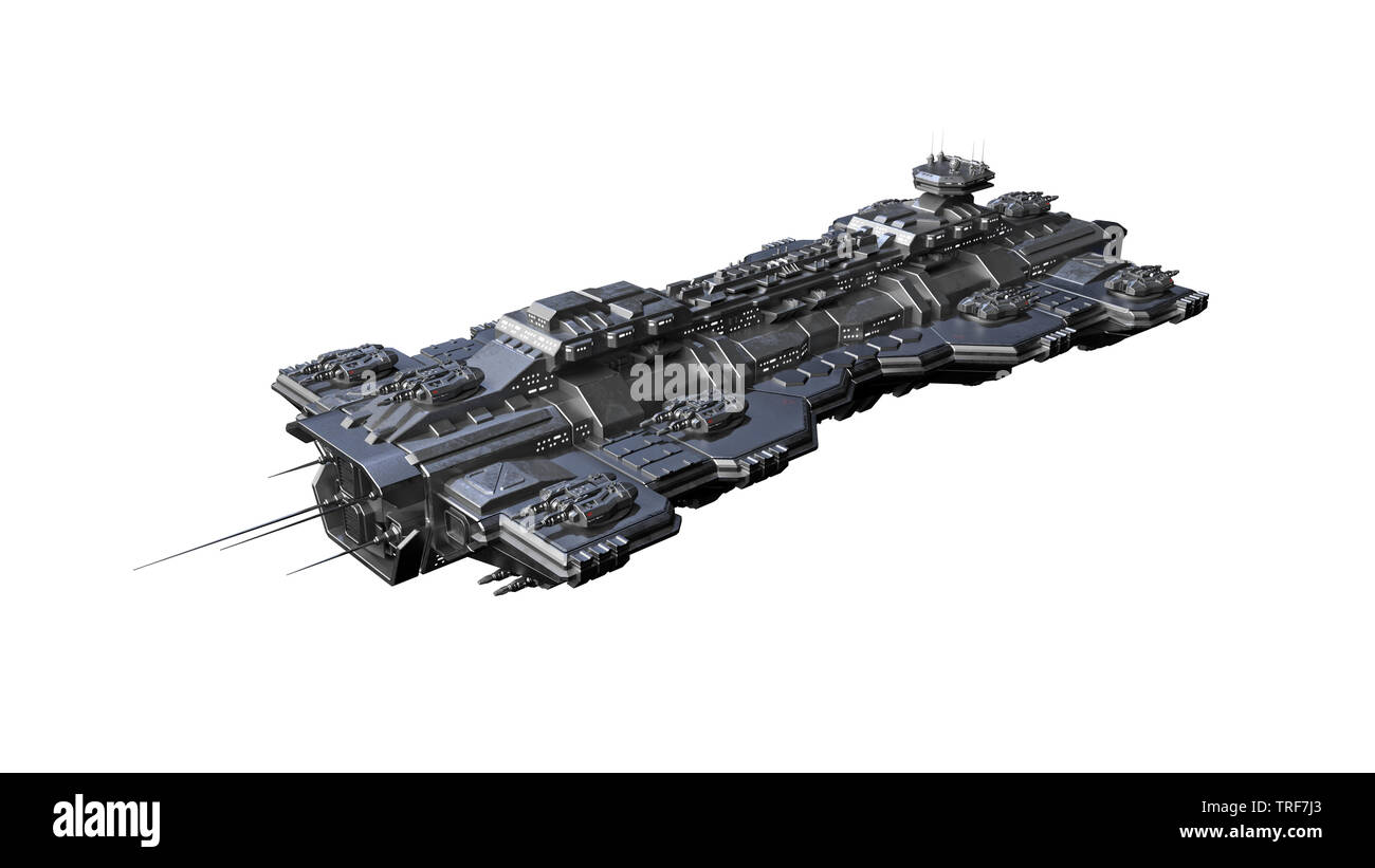 Astronave battenti, alien UFO navicella spaziale in volo isolati su sfondo bianco, rendering 3D Foto Stock