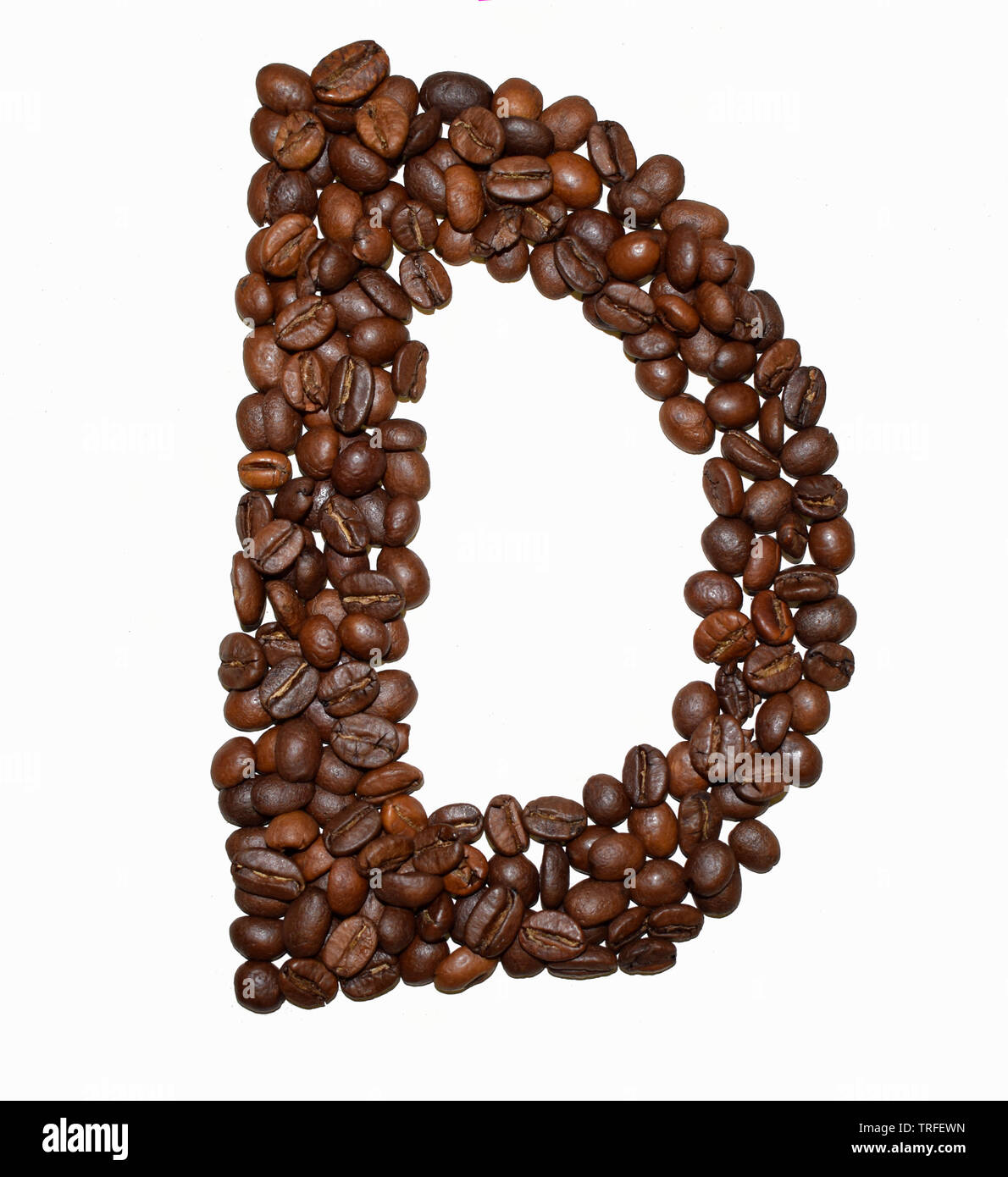 Inglese alfabeto di caffè isolato su bianco. Chicchi di caffè tostati. ?Caffè - Lettera D Foto Stock
