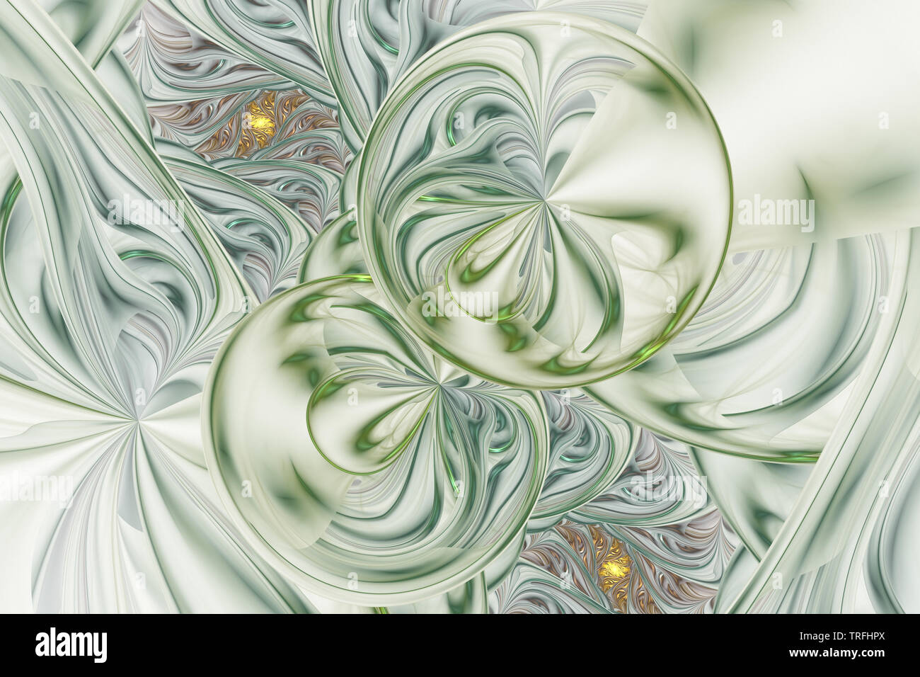 Palle di vetro con volute. Bolle di cristallo in luci di vorticazione. Sfondo astratto con bolle trasparenti Foto Stock