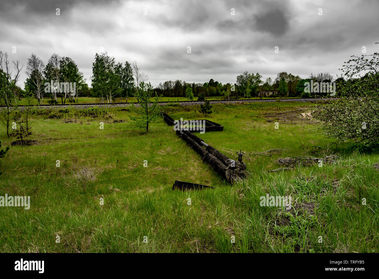 La pipeline abbandonata zona radioattiva di Chernobyl Foto Stock