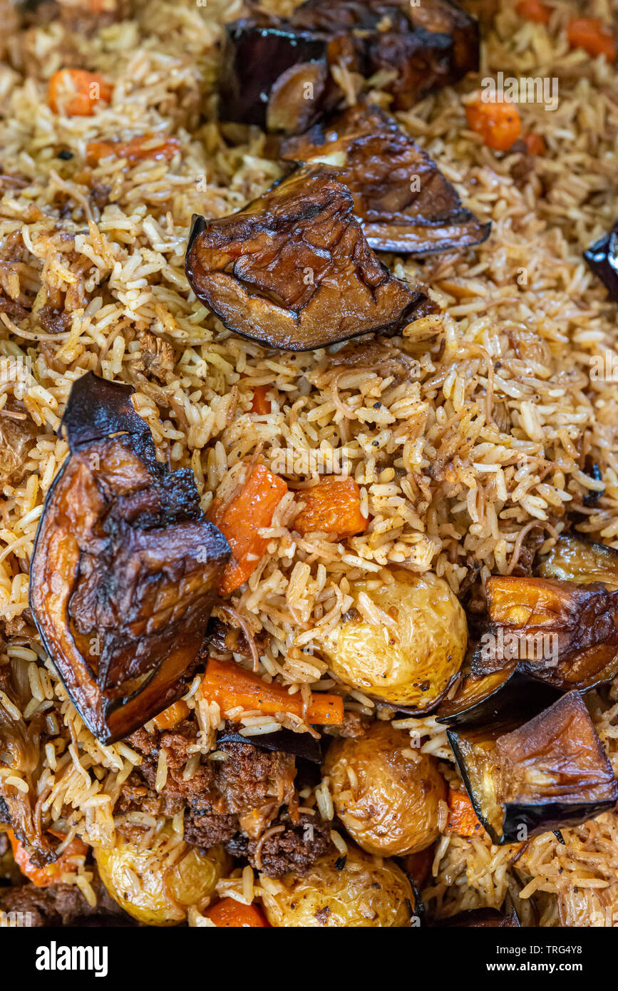 Close up Maqluba piatto arabo Foto Stock