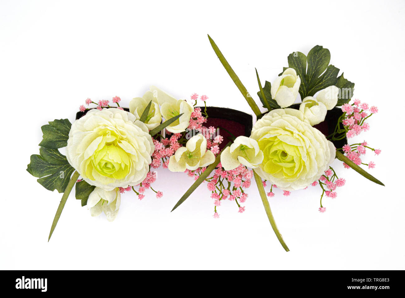 Blumen / Weiße Rose / Blätter / Rosa Blüten / Blumenmeer / Rosa/Weißer Blumentopf / Fiori / Rosa Bianca / foglie / Fiori di colore rosa / mare di fiori di colore rosa / / Foto Stock