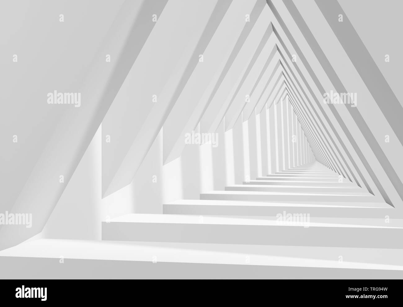 Abstract lo sfondo con il triangolo bianco a forma di prospettiva di tunnel. 3D render illustrazione Foto Stock