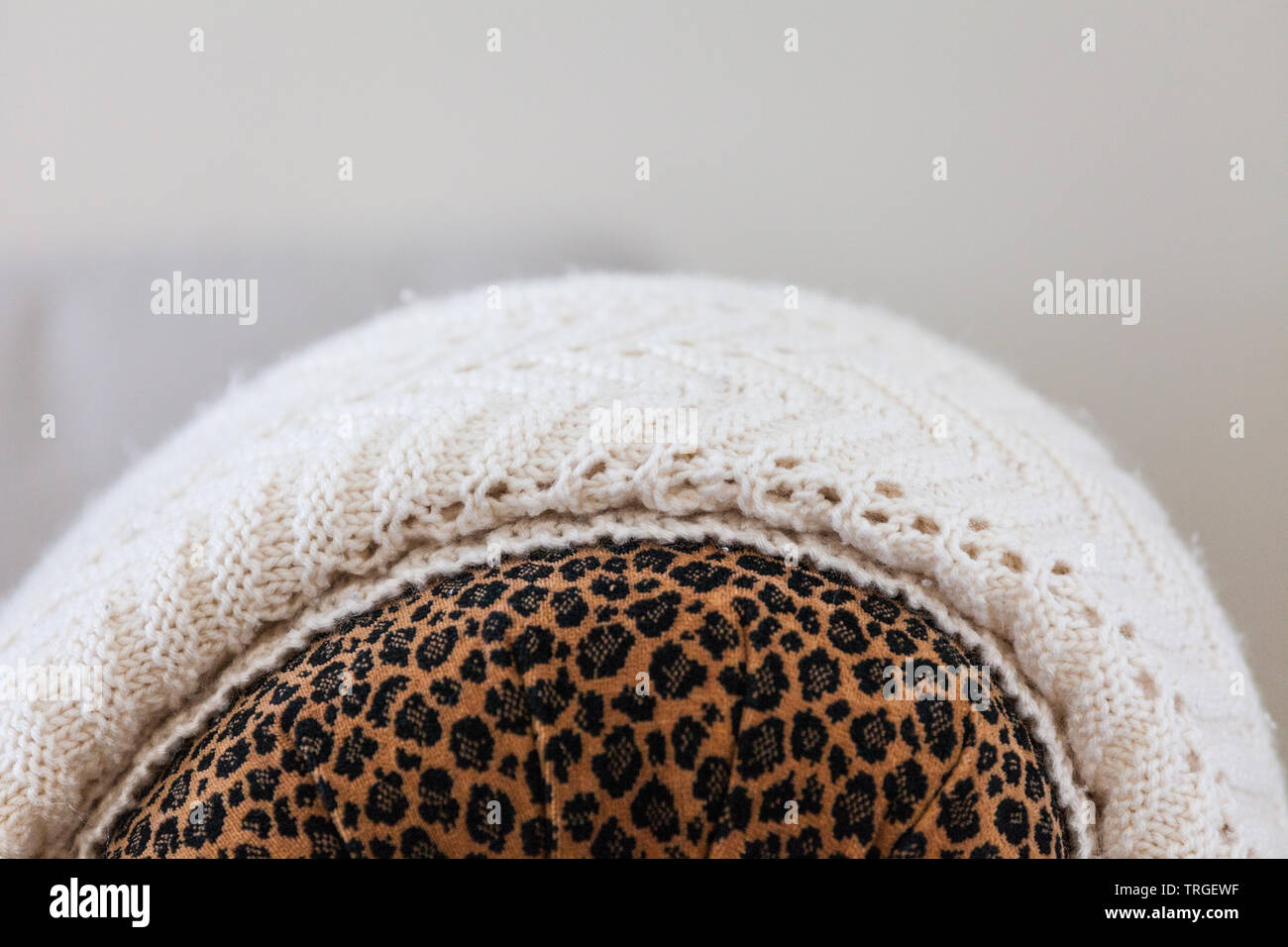 Immagine astratta di una coperta di lana su leopard upholstry modellato Foto Stock
