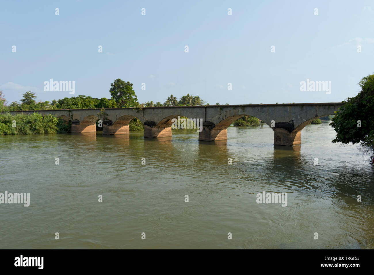 Francese antico ponte ferroviario tra Don Khon e Don Det, 4000 isole, Laos Foto Stock