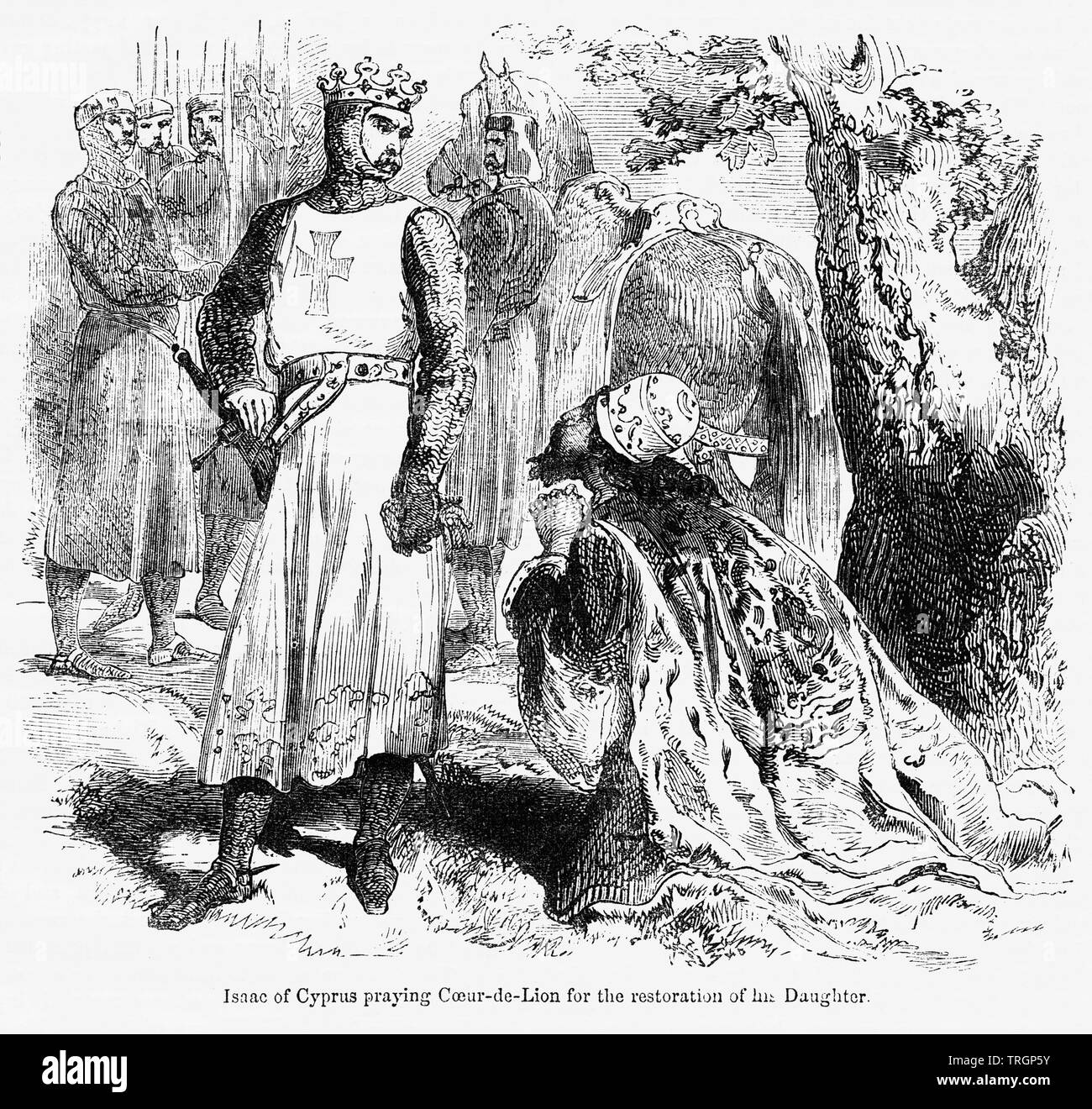 Isacco di Cipro pregando Coeur de Lion per il restauro di sua figlia, Illustrazione da John Cassell è illustrata la storia dell'Inghilterra, Vol. Ho fin dai primissimi tempi al regno di Edward il quarto, Cassell Petter e Galpin, 1857 Foto Stock