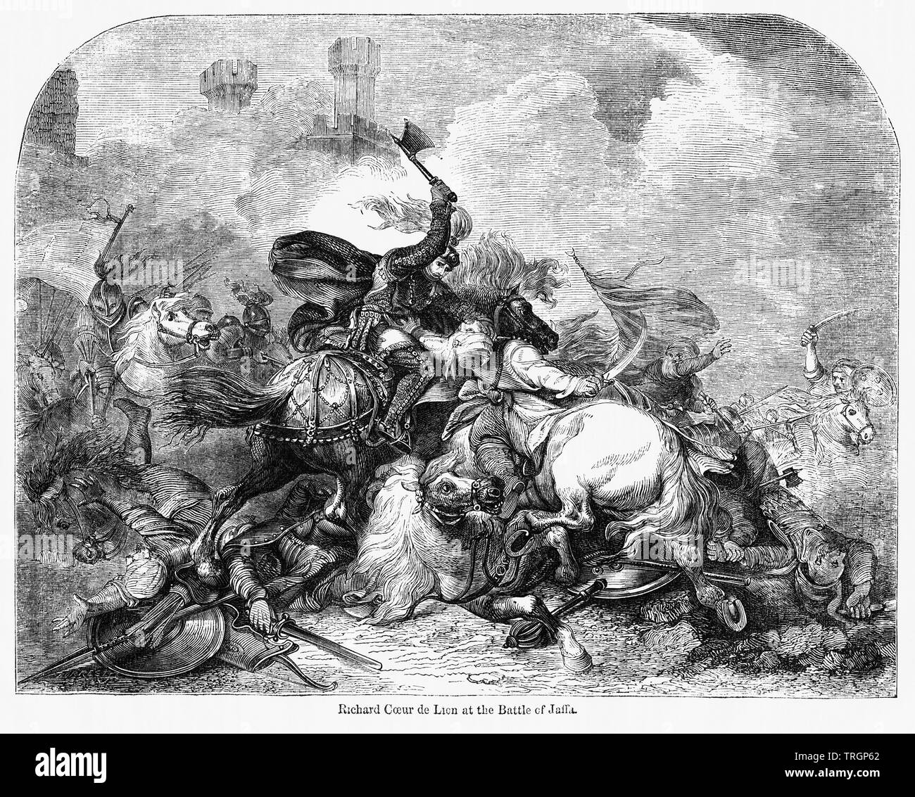 Richard Coeur de Lion alla battaglia di Jaffa, Illustrazione da John Cassell è illustrata la storia dell'Inghilterra, Vol. Ho fin dai primissimi tempi al regno di Edward il quarto, Cassell Petter e Galpin, 1857 Foto Stock