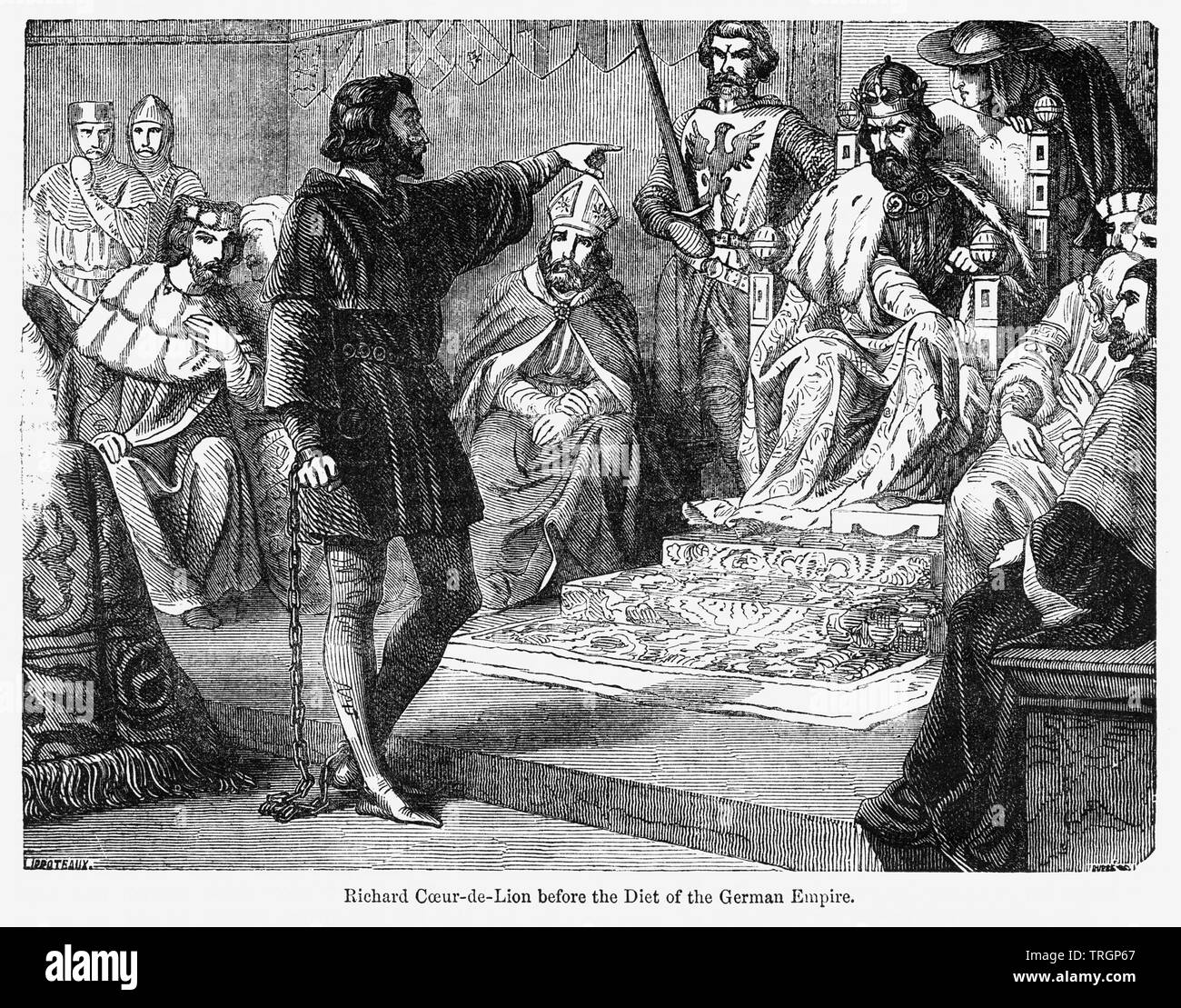 Richard Coeur de Lion prima della Dieta dell'impero tedesco, Illustrazione da John Cassell è illustrata la storia dell'Inghilterra, Vol. Ho fin dai primissimi tempi al regno di Edward il quarto, Cassell Petter e Galpin, 1857 Foto Stock